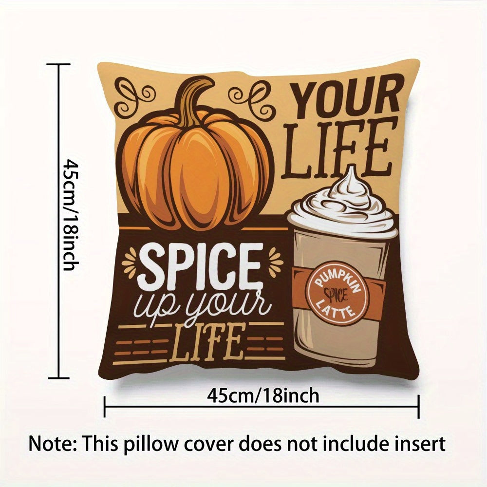 Pumpkin and Latte Autumn Pillow Cover 45.72cm Single-Sided Polyester Home Decor