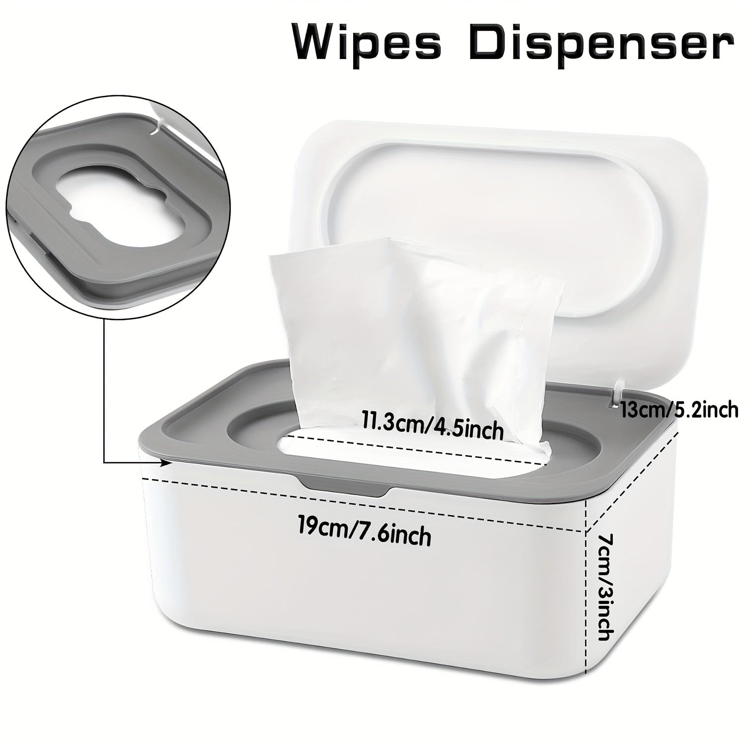 Gray Wipes Dispenser with Lids Reusable Container Sealing System for Bathroom
