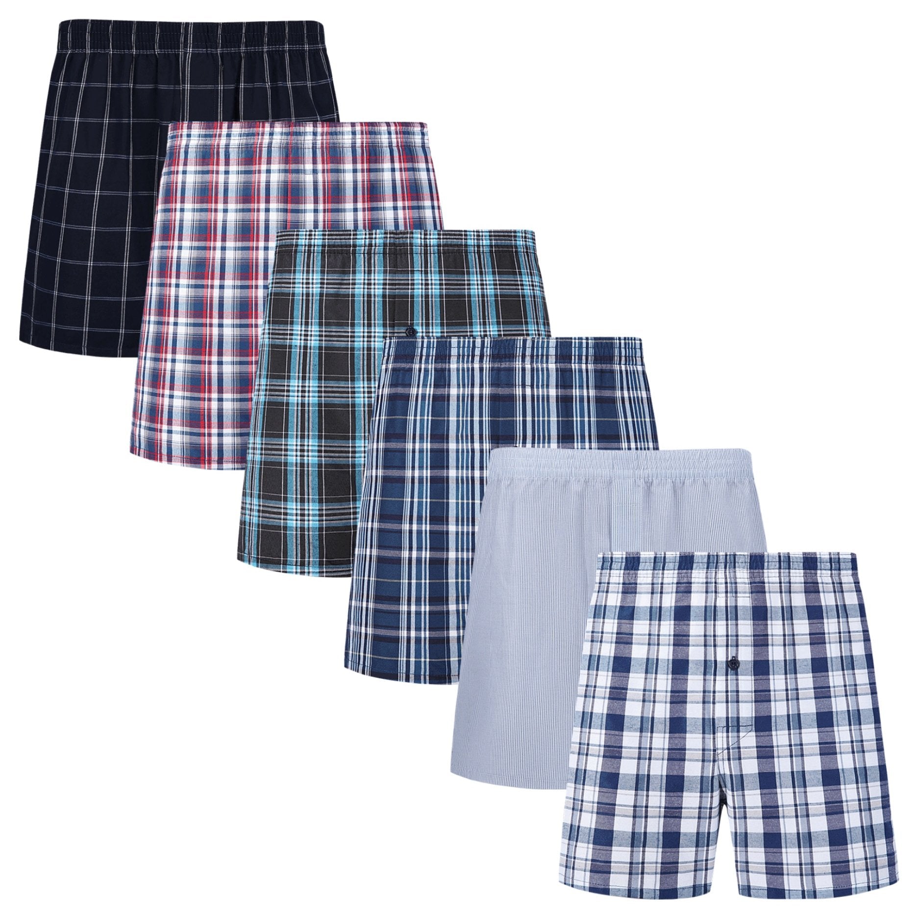 Men's Woven Boxer Shorts 6-10 Pack Cotton Blend Stripes Elastic Waistband