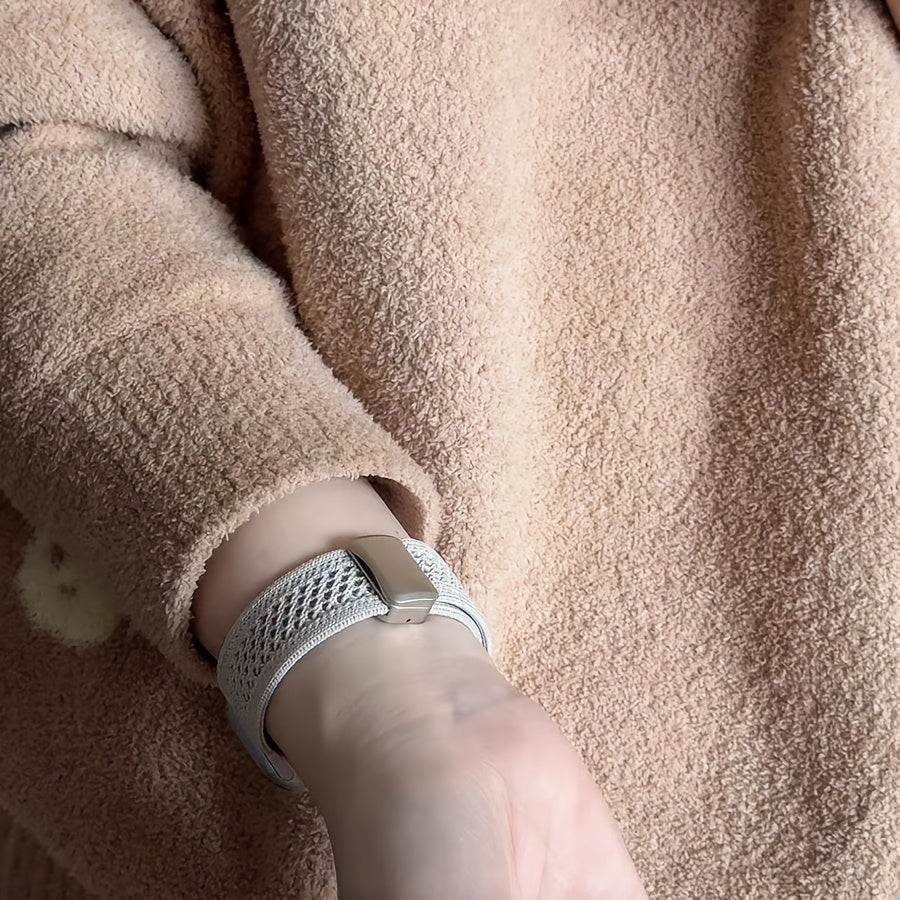 Beige Nylon Knit Watch Band for 38-49mm Watches Magnetic Closure Men Women