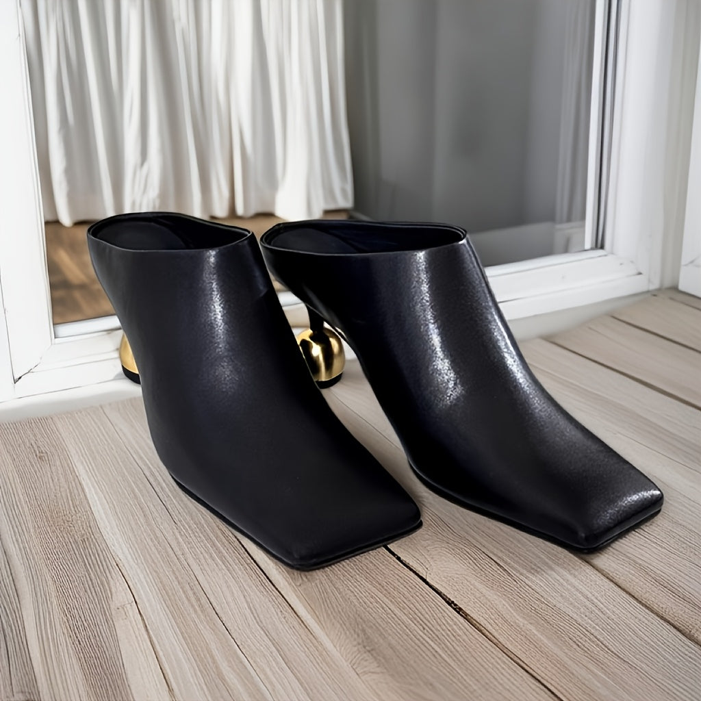 Women's Faux Cover Ankle Boots with Square Toe and Unique Heel