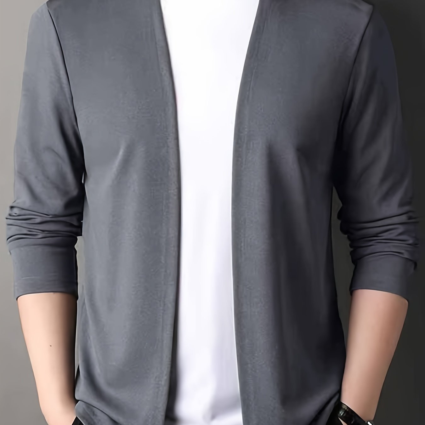 Men's Slim Fit Cardigan Long Sleeve Solid Knit Casual Autumn Spring Polyester