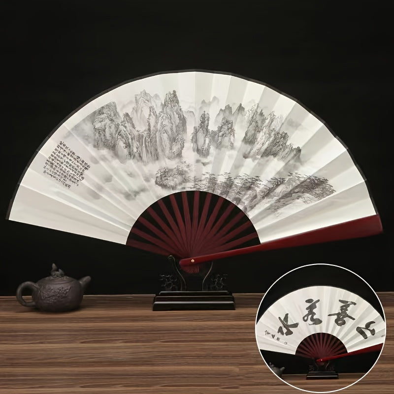 Large Wooden Handheld Fan with Elegant Asian Design for Home Decor and Cooling
