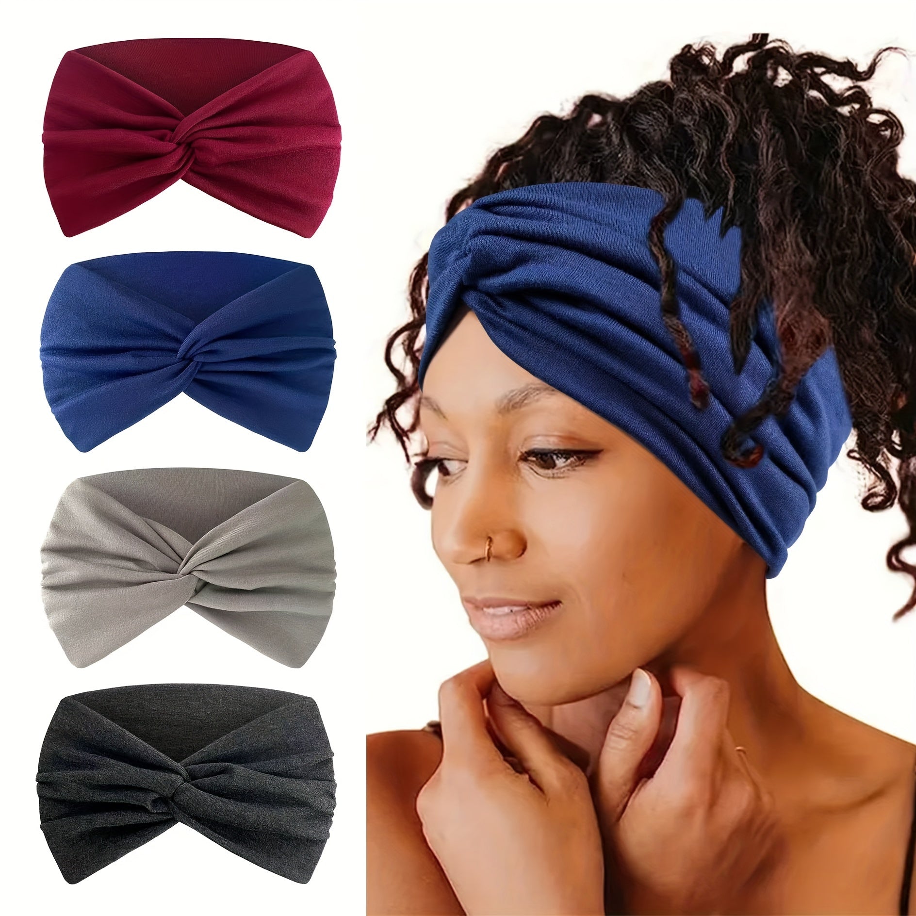 Set of 4 Bohemian Style Sports Headbands Elastic Turbans for Yoga and Workout Women