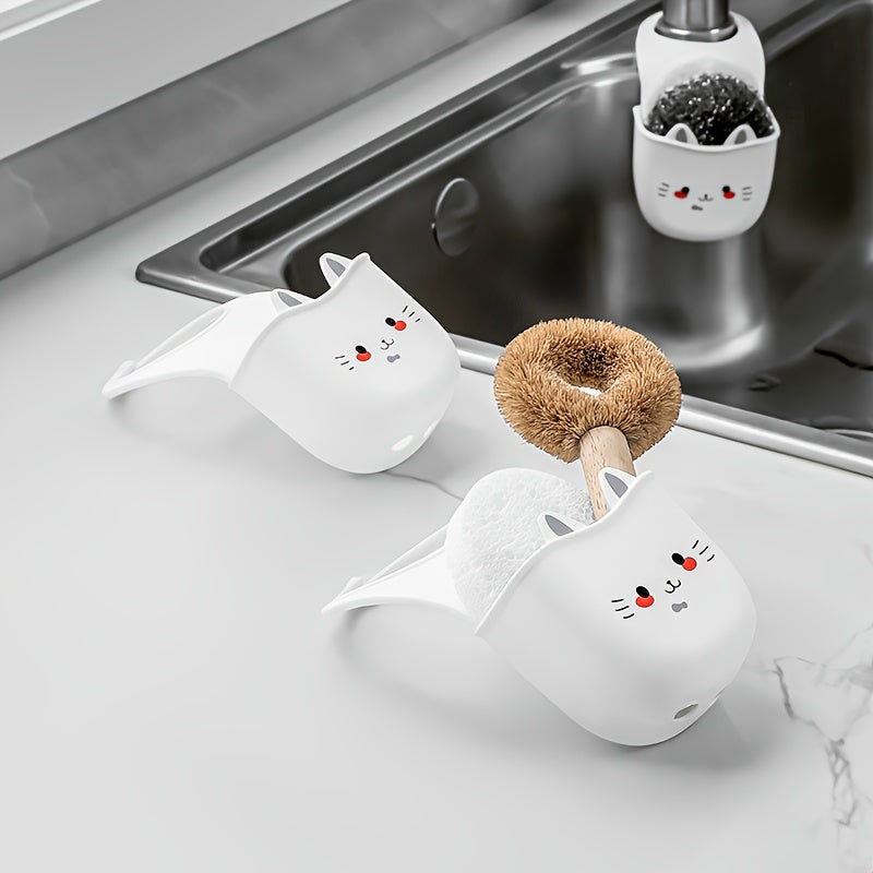 Cat-Shaped Silicone Kitchen Sink Organizer for Sponges and Scrubbers Fits Most Taps