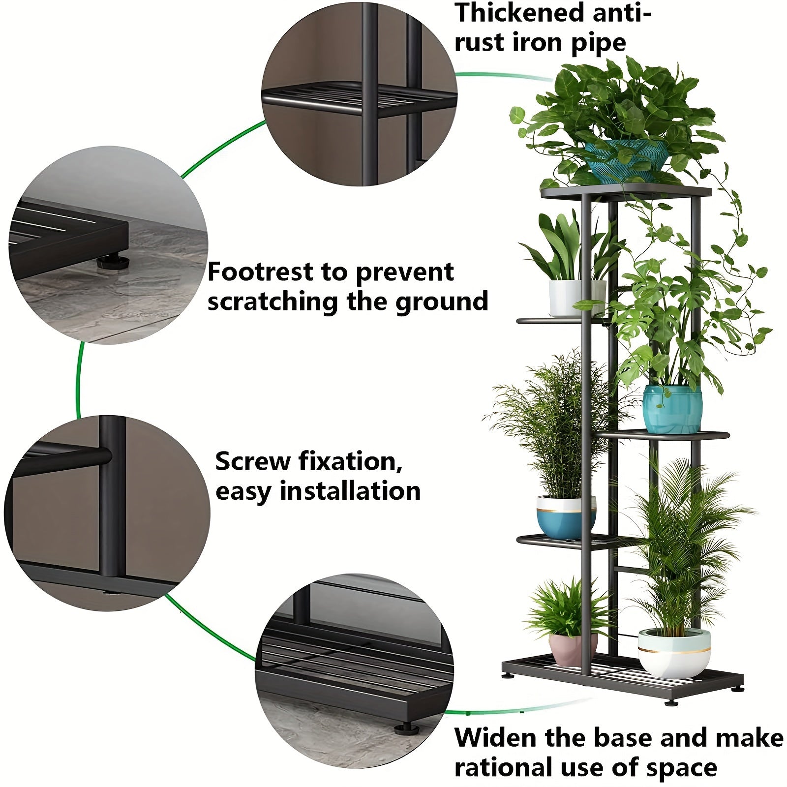 Metal 5-Tier Plant Stand with 6 Pots Indoor Outdoor Display Shelf for Patio Garden Balcony Living Room