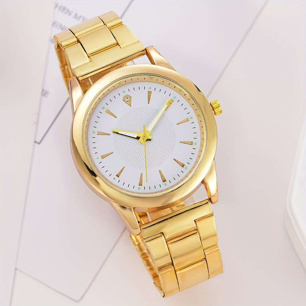 Ladies' Gold Quartz Watch Set with 2 Pieces Elegant Classic Accessories