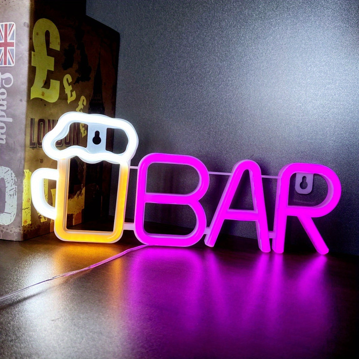 Pink Neon Beer Mug Wall Sign 35x14cm LED Light for Party Decor Bedroom Dorm