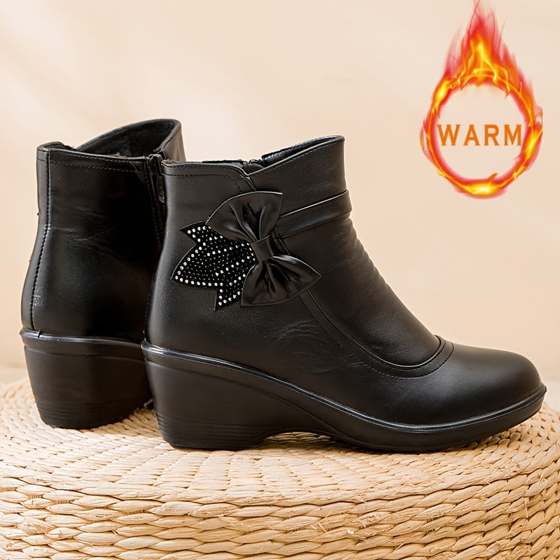 Women's Ankle Microfiber Dress Boots Winter Warm Block Heel Zipper