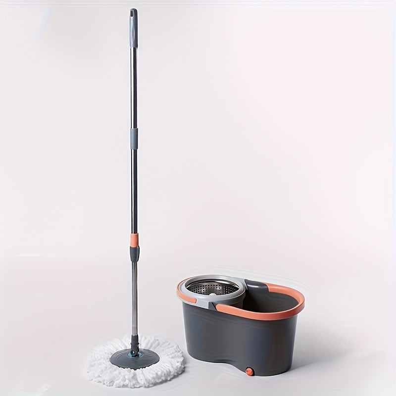 Stainless Steel Spin Mop and Bucket Set with Self-Wringing System for Home Cleaning