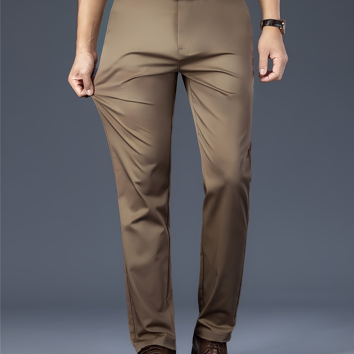 Pantalones de vestir de poliéster para hombre de color sólido, ajuste regular, para todas las estaciones, pantalones formales y casuales