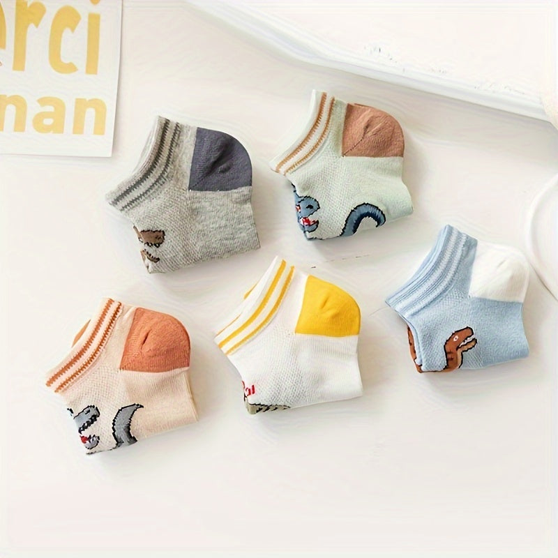 Toddler Dinosaur Ankle Socks Pack of 5 All-Season Breathable Cotton Blend Boys Girls