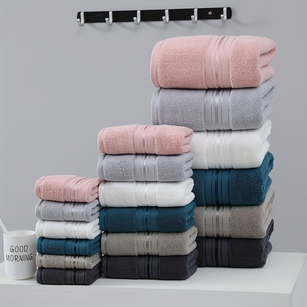 Cotton Towel Set 3 Pieces Includes Washcloth Hand Towel Bath Towel Absorbent Quick-Drying Soft