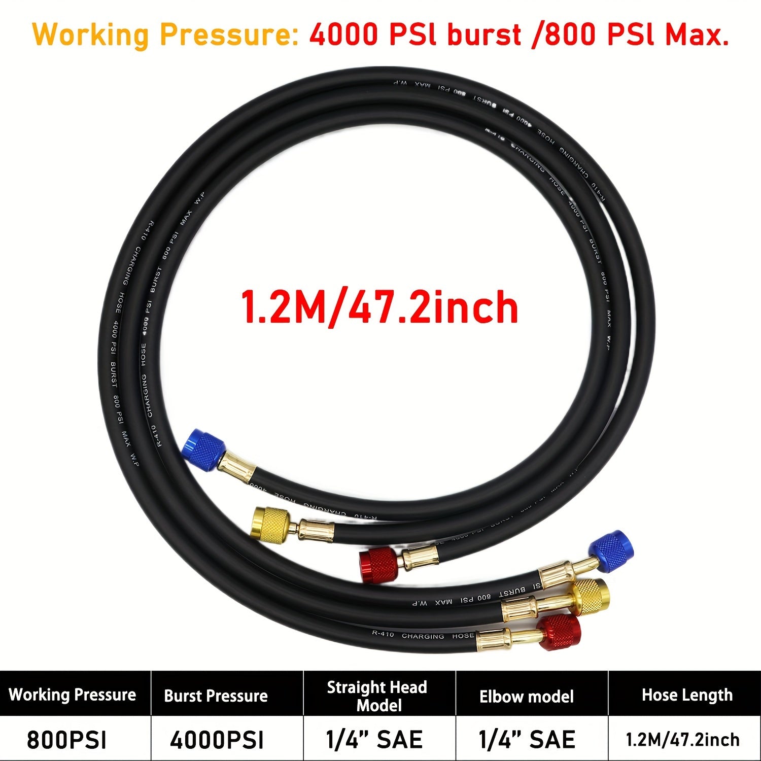 High Pressure Refrigerant Charging Hose Set for Car Air Conditioning with Adapter
