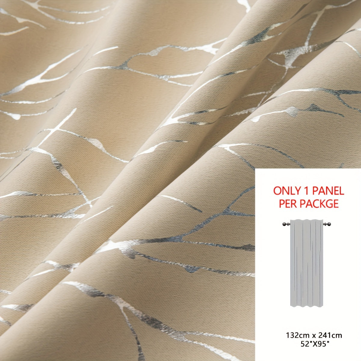 Blackout Curtain with Gold and Silver Tree Branch Pattern for Bedroom Living Room Office