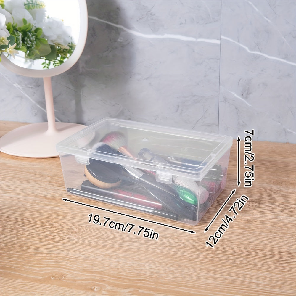 Caja de almacenamiento transparente con tapa abatible para organización de mascarillas y objetos pequeños