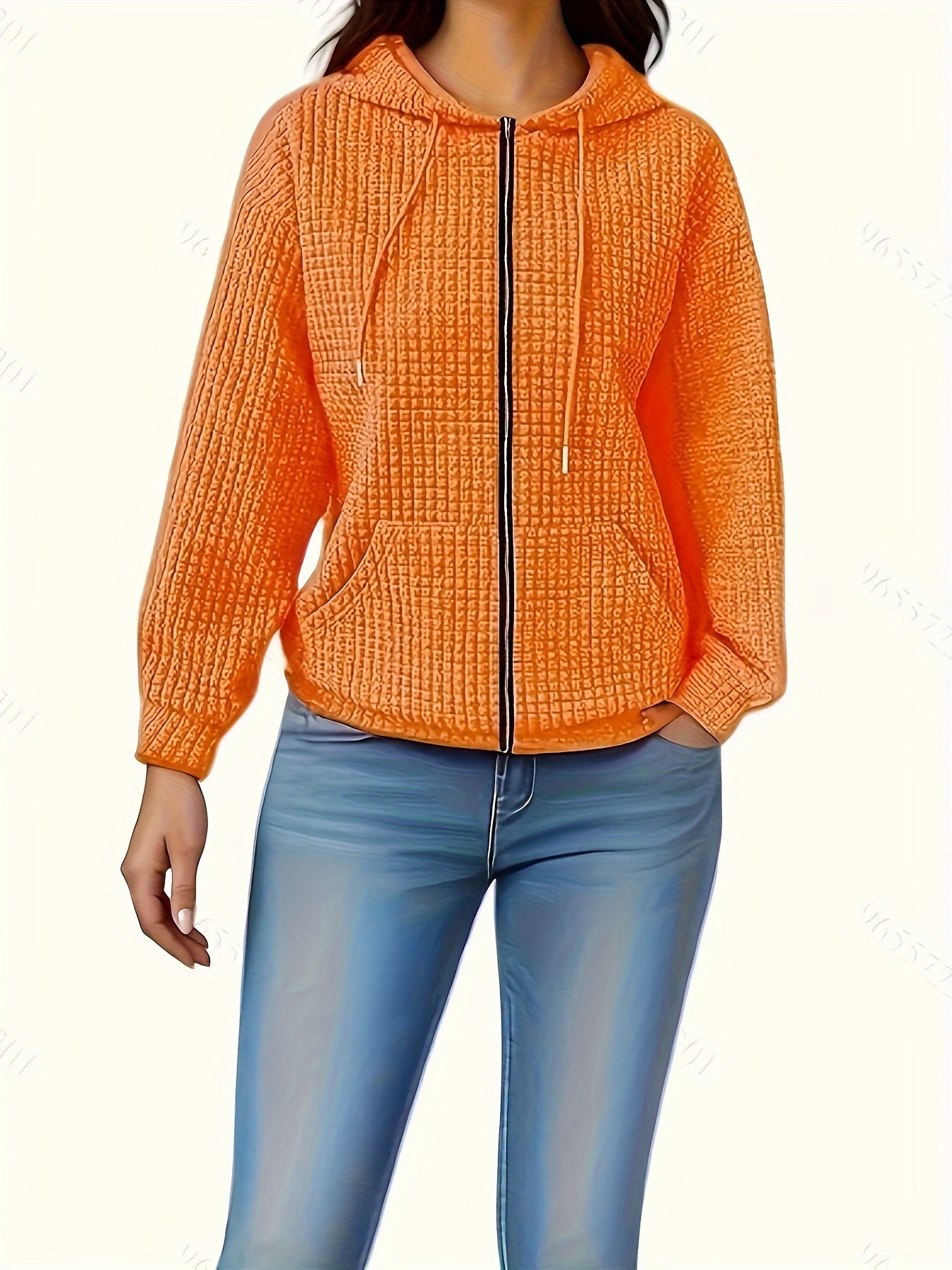 Plus Size Women's Hoodie with Zipper Polyester Elastane All-Season Solid