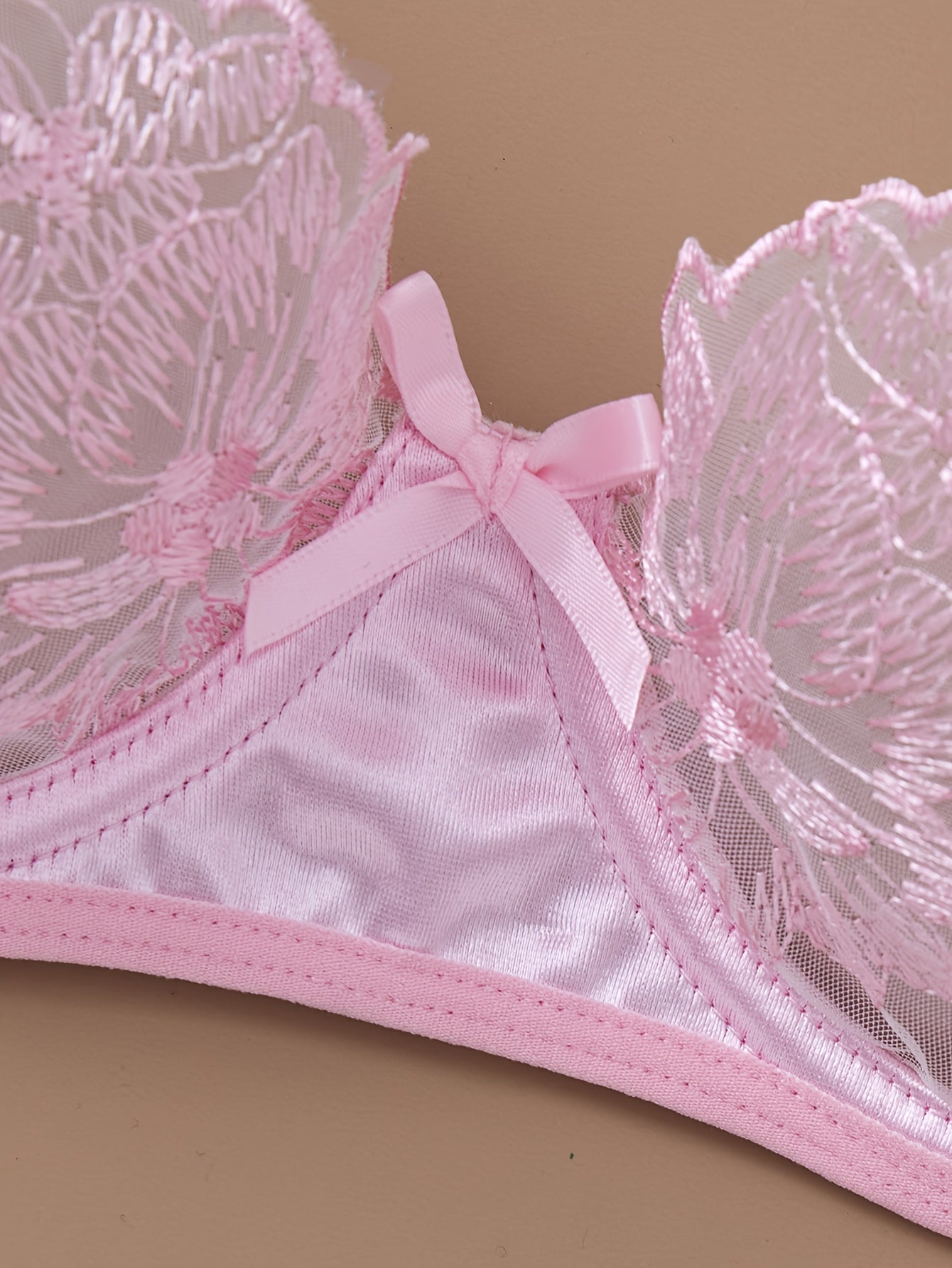 Pink Flower Embroidery Lingerie Set for Women Valentine's Day Gift