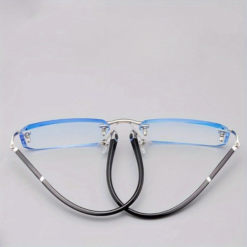 Unisex Rimless Glasses with Anti-Blue Light Clear Lenses for Business