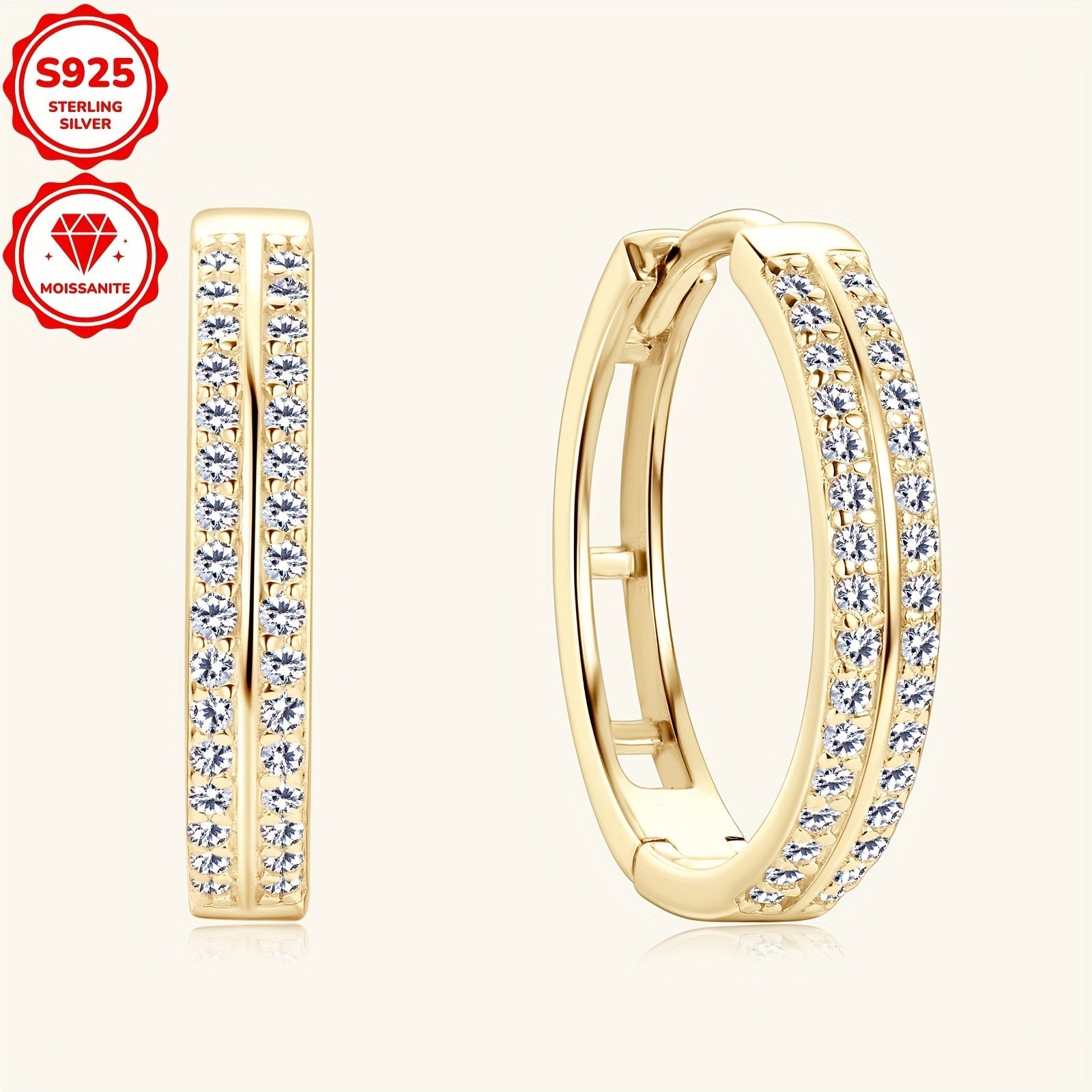 Ayollar uchun Sterling Silver Moissanite Halqa Earinglar, 1.5cm diametr, 0.16ct