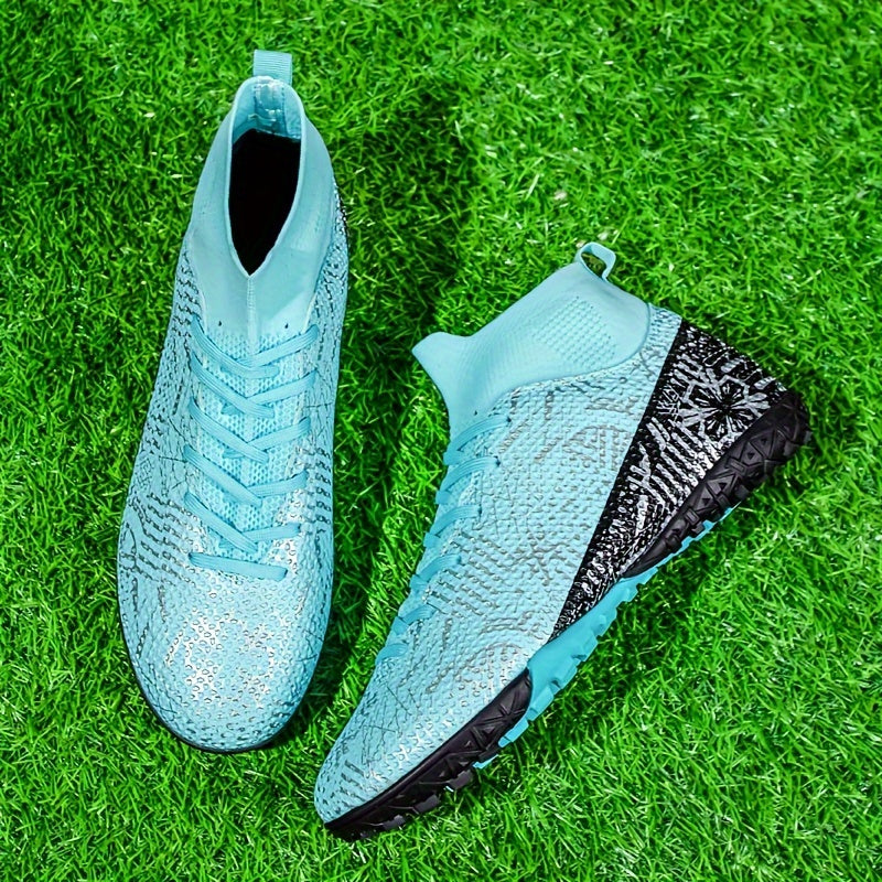 Мужские и женские высокие футбольные бутсы для искусственной травы, уличных спортивных тренировок, дышащие, противоскользящие, всесезонные, резиновая подошва