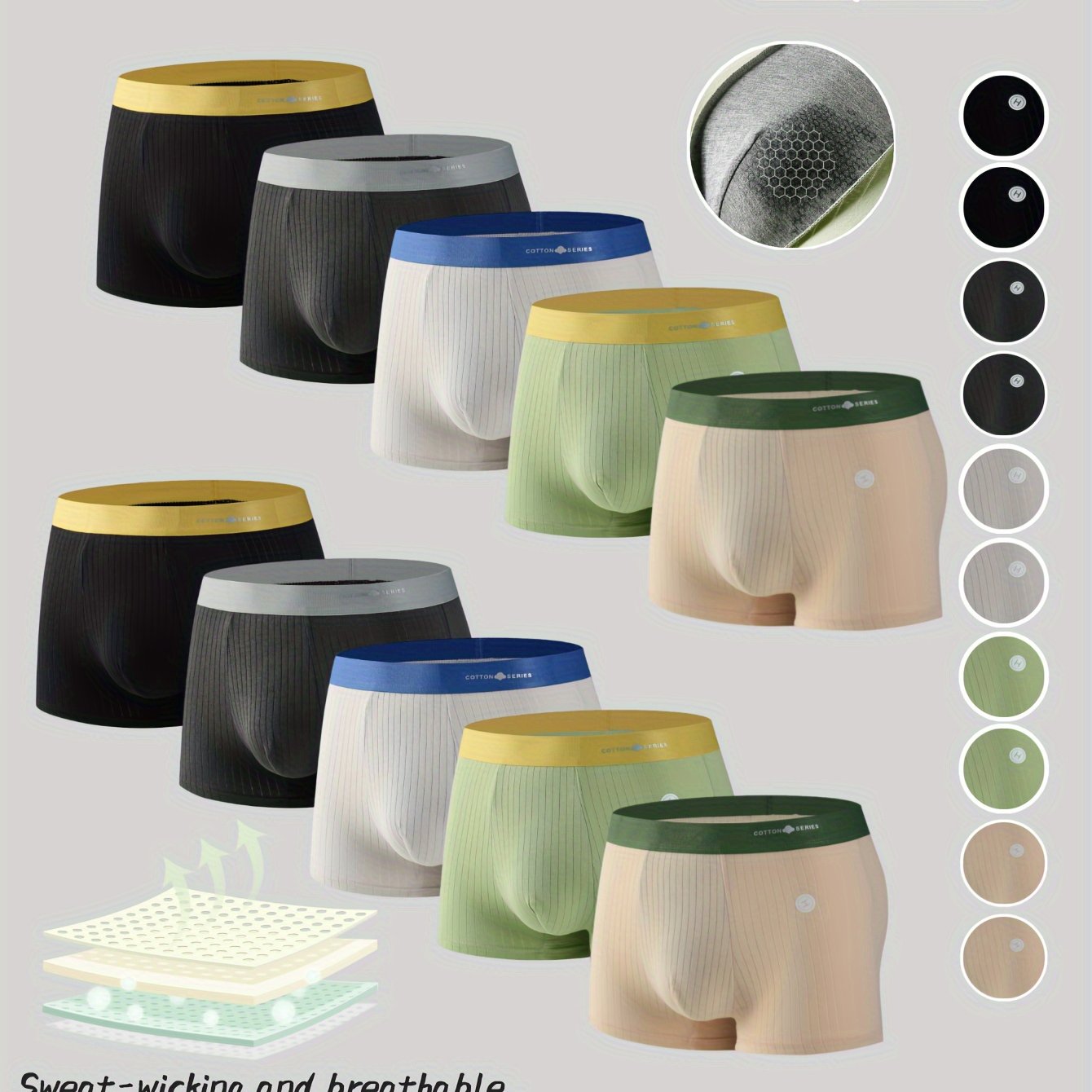 Men's Cotton Boxer Briefs 10 Pack with Elastic Waistband Sweat-Absorbent Color Block