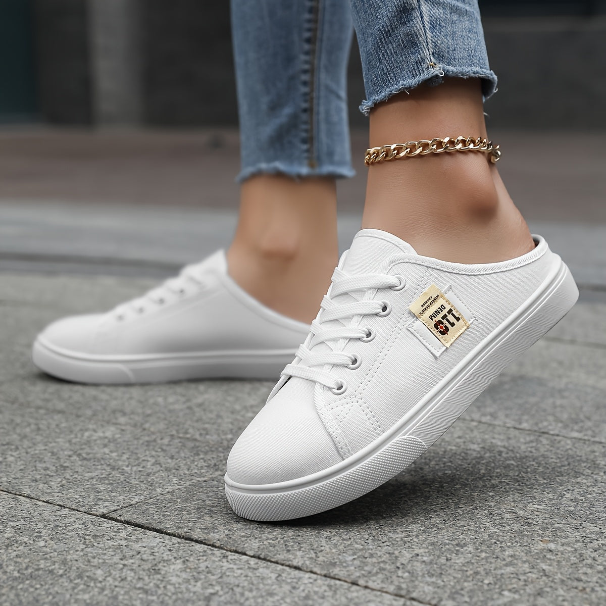 Ayollar uchun slip-on kundalik poyabzal nafas oladigan mato, sirpanmaydigan taglik, qora, oq, pushti