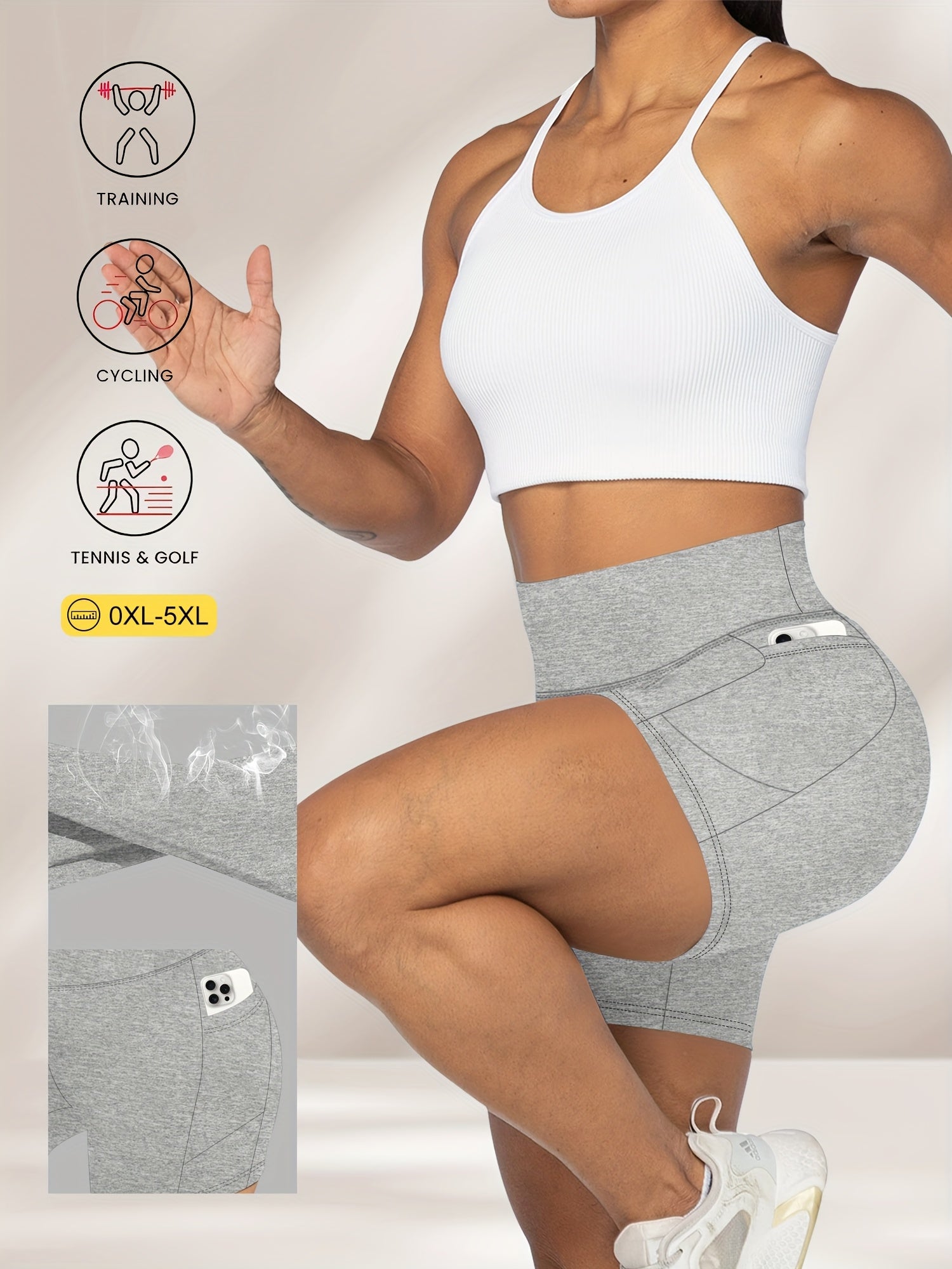 Plus-Size ayollar uchun yuqori belli, popo ko'taruvchi shortlar, bir rangli yozgi shakllantiruvchi kiyim