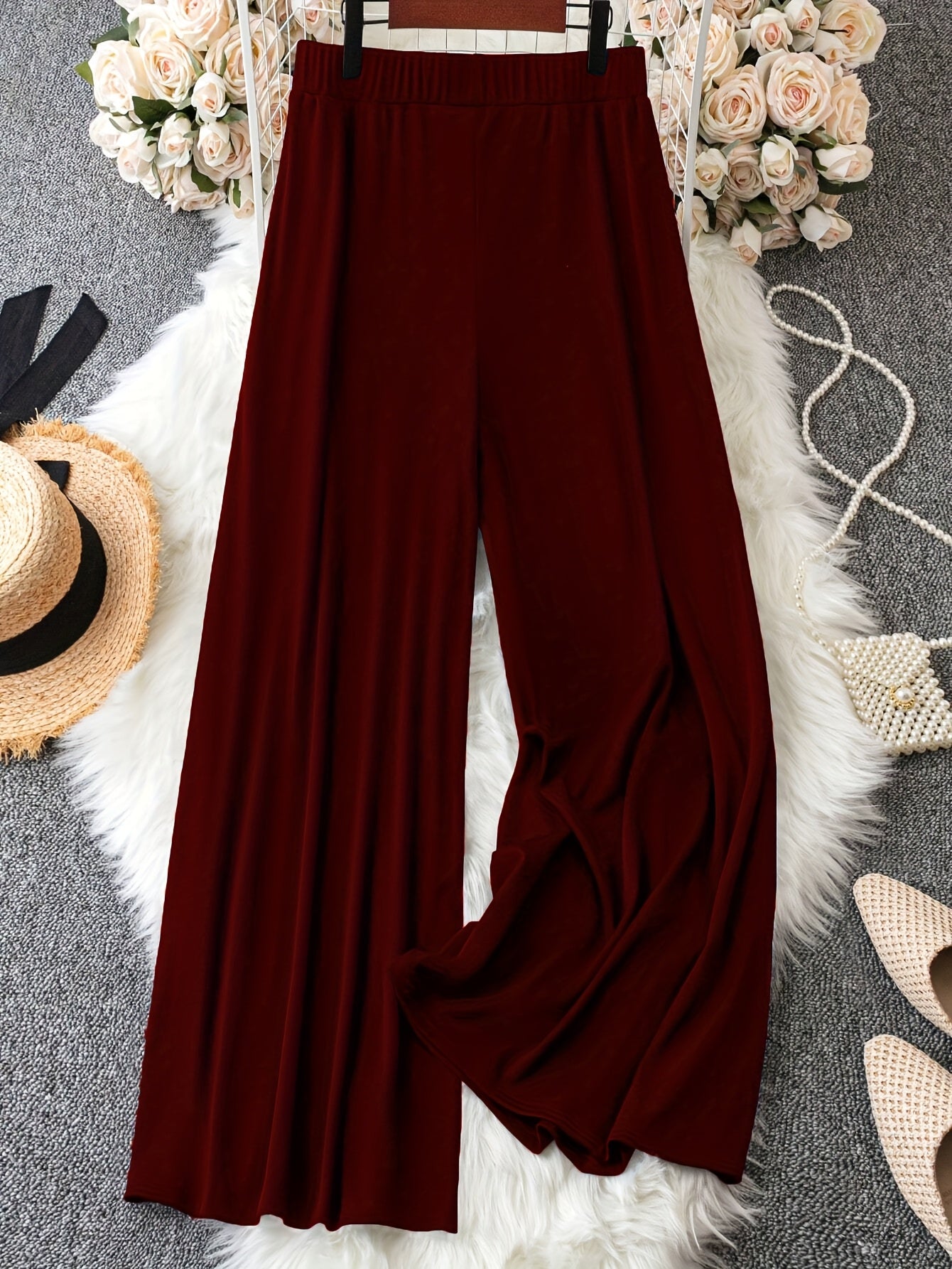 Pantalones de pierna ancha de color sólido para tallas grandes con detalles de botones para mujeres