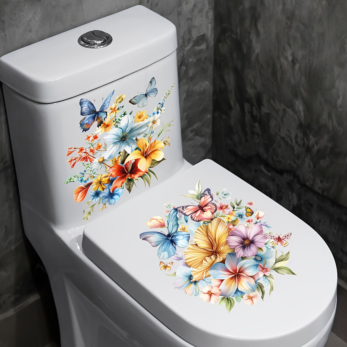 Pegatinas decorativas para asiento de inodoro con flores DIY, autoadhesivas para superficies de cerámica