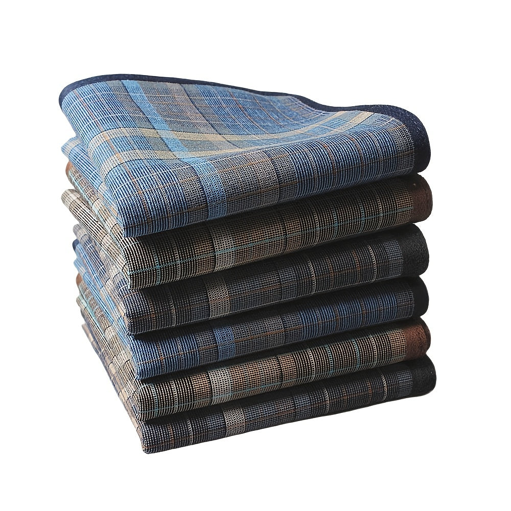 Set of 6 Men's Cotton Plaid Handkerchiefs 39.88cm for Sweating and Gift Giving