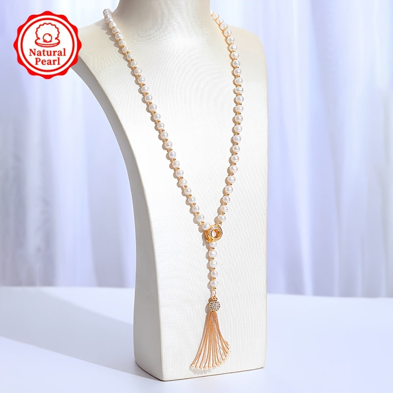 Women's Pearl Necklace 85cm Natural Freshwater Sweater Chain Gift Box Included