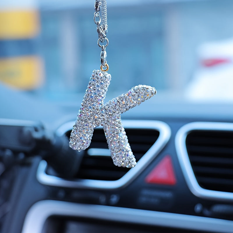 Crystal Bling Alphabet Letter Pendant for Vehicle Mirror with Rhinestones and Metal Material