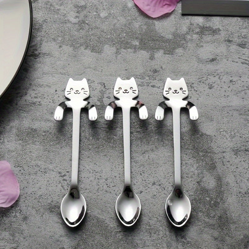 Stainless Steel Cat-Shaped Spoon Long Handle Stirrer for Coffee Tea Espresso