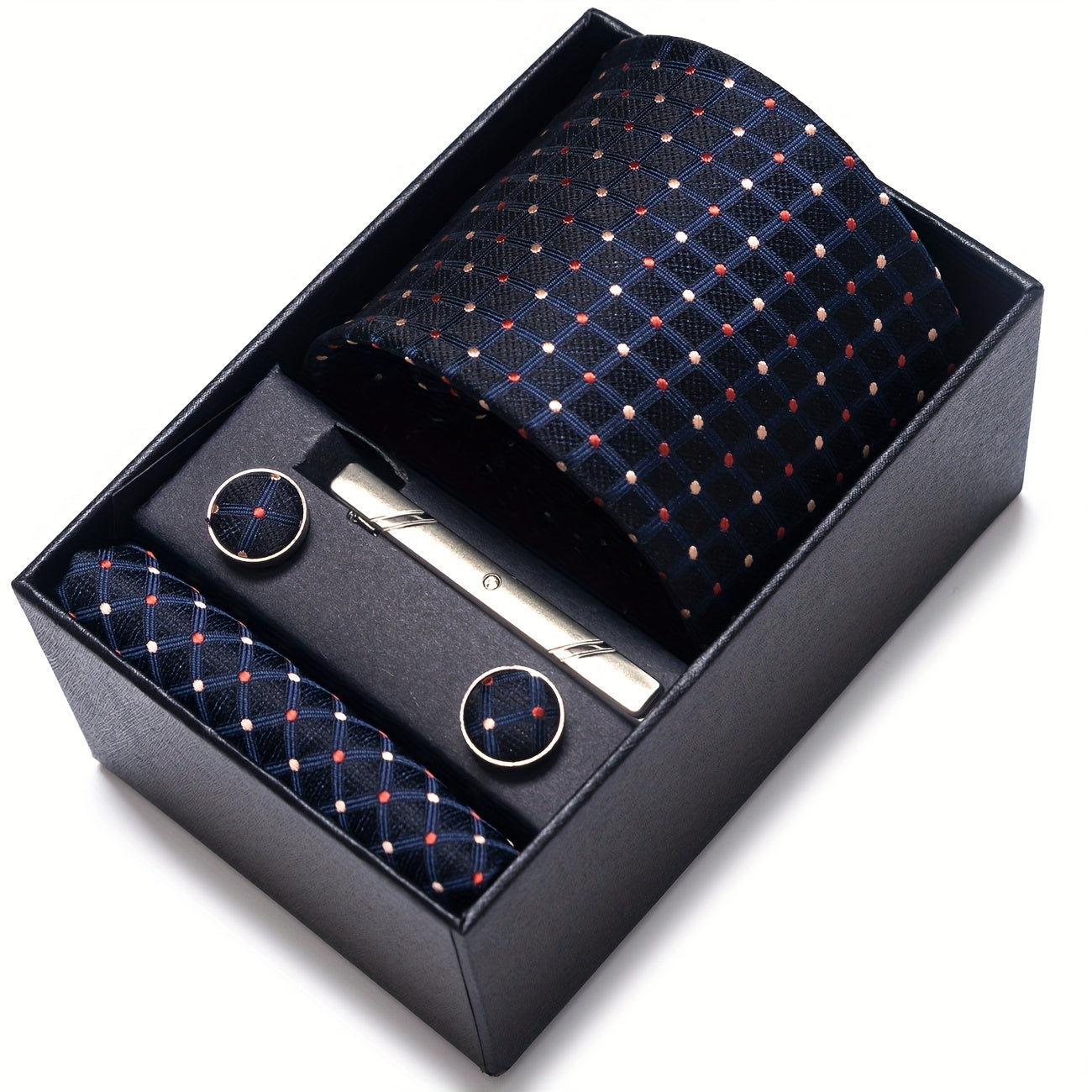 Men's Wedding Accessories Gift Set Tie Cufflinks Pocket Square in Gift Box