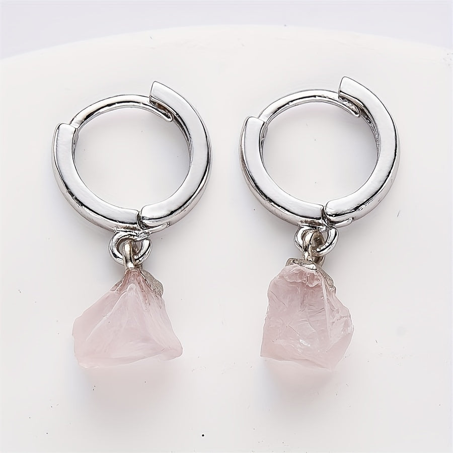 Pendientes de cobre con piedras de cristal natural para mujeres y niñas