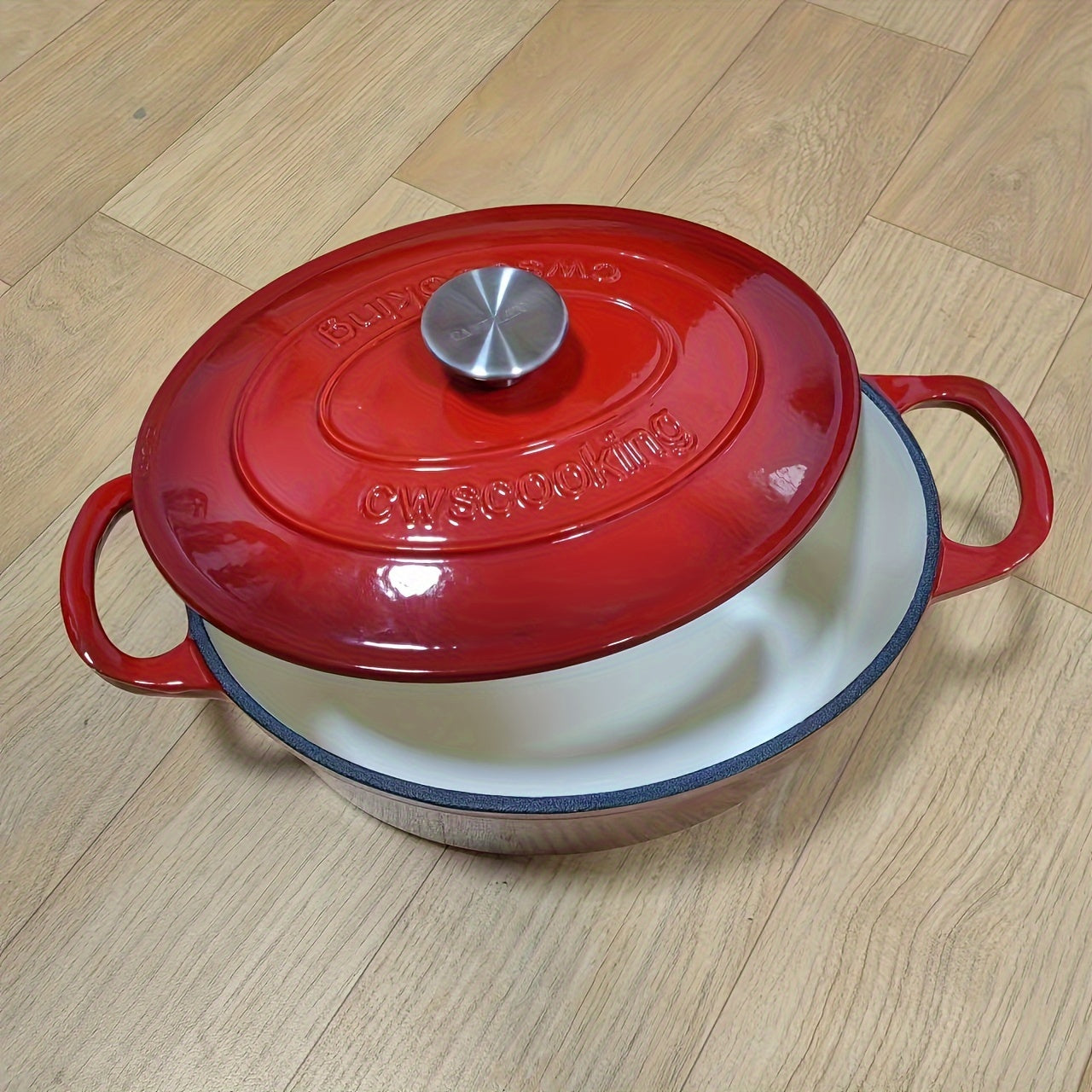Durable Enamel Oval Dutch Oven for Stew and Stock, Induction and Gas Compatible