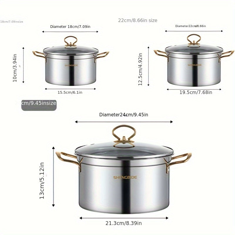 Stainless Steel Soup Pot Set 8 Pieces Induction Compatible Kitchen Cookware