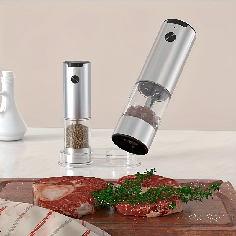 2-Piece Electric Salt and Pepper Grinder Set Stainless Steel Battery-Operated