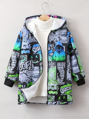 Boys Hoodie with Comic Style Print and Graffiti Design for Fall Winter