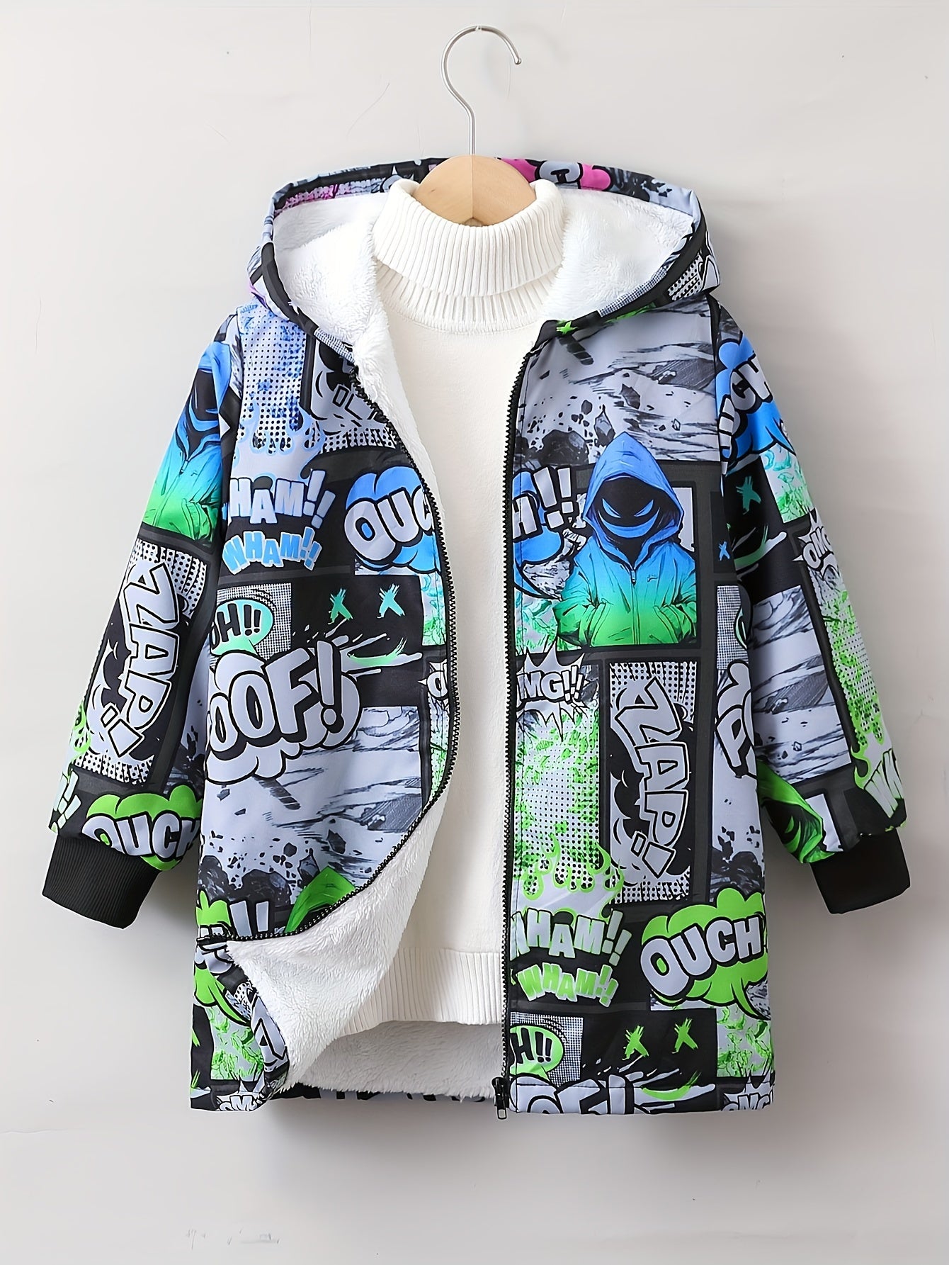 Boys Hoodie with Comic Style Print and Graffiti Design for Fall Winter