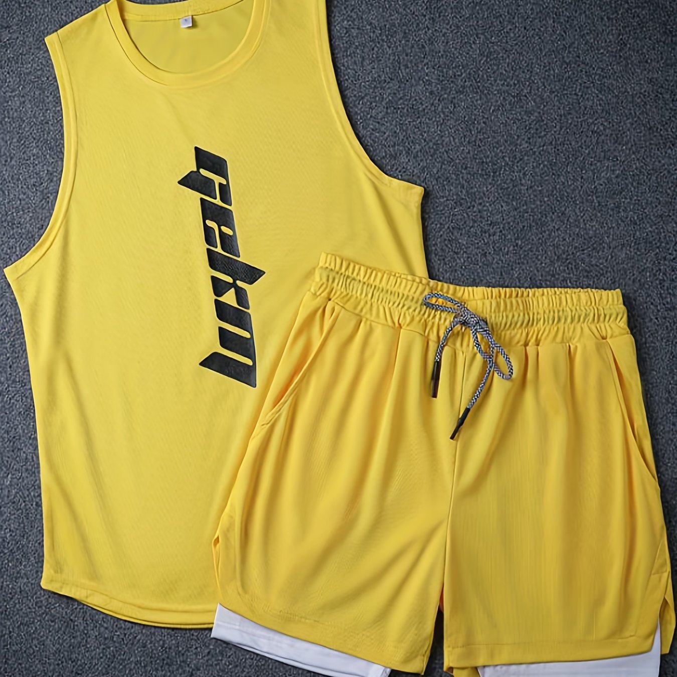 Men's Polyester Basketball Outfit Letter Print Tank Top and Loose Shorts Set