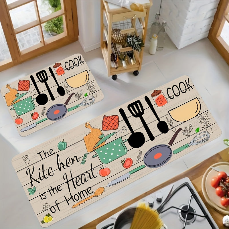 Anti-Fatigue Kitchen Rug Floral Non-Slip Waterproof Machine Washable