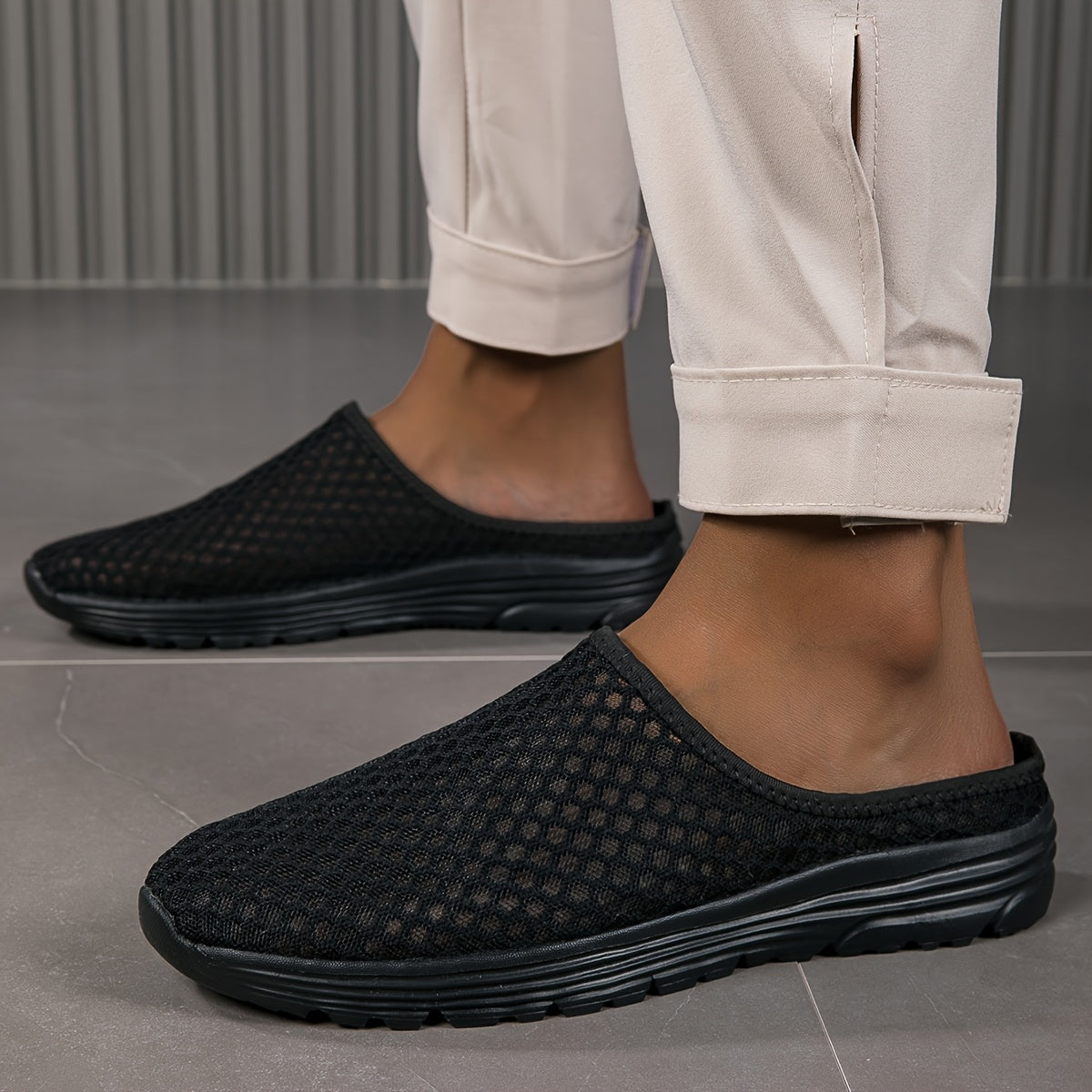 Women's Mesh Slip-On Mules White Hollow Out Lightweight Comfortable Shoes