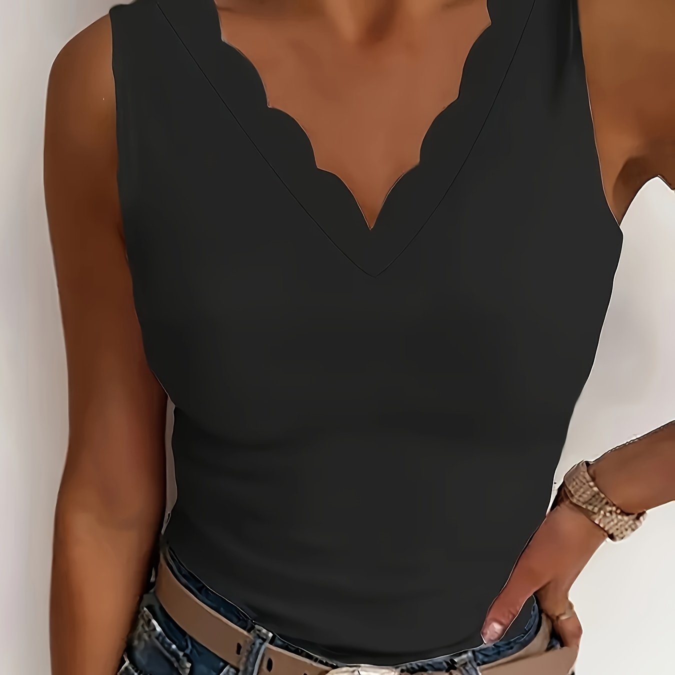 Plus Size Women's Solid Tank Top V-Neck Sleeveless Summer Clothing