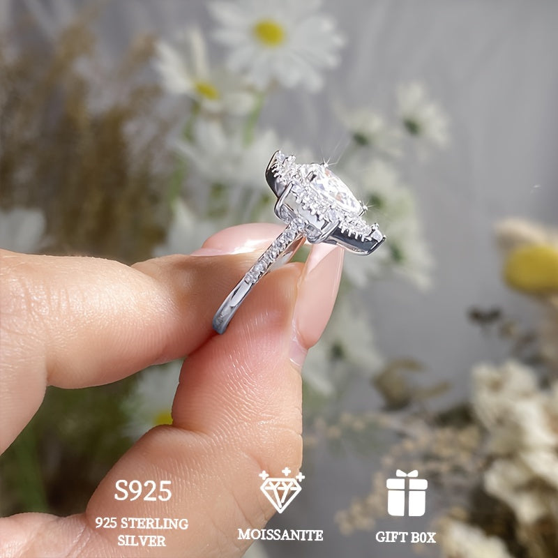 Sterling Silver 2ct Pear Shaped Moissanite Water Drop Ring for Women Engagement Wedding