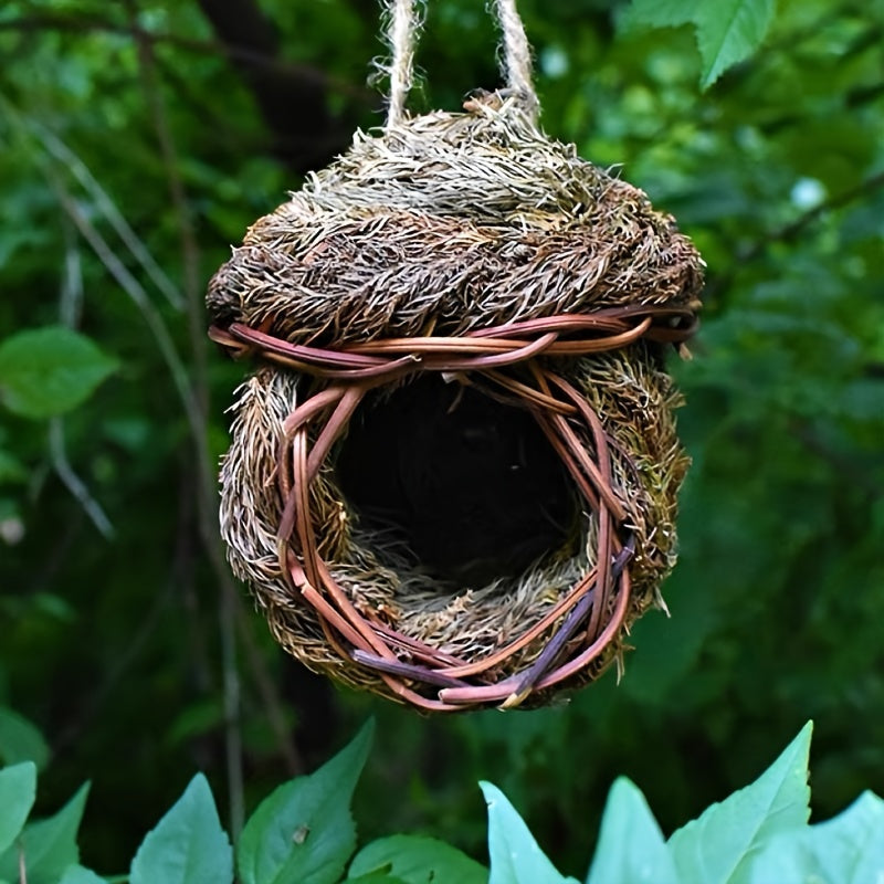 Handmade Grass Bird Nest Woven with Pine Needles for Small Birds and Pets Round Bird House