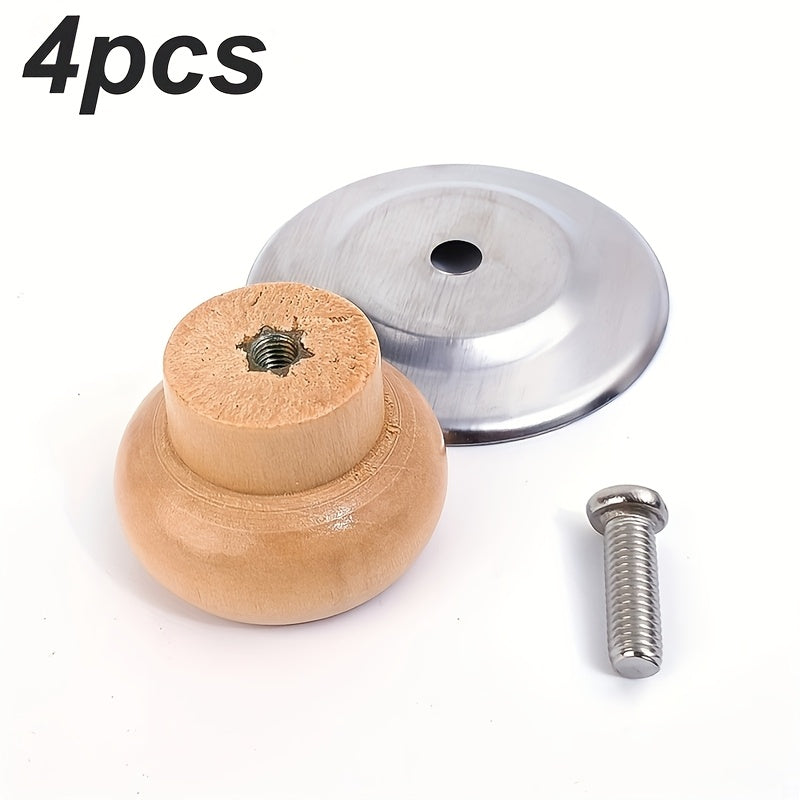 Juego de 4 asas para tapas de olla de acero inoxidable con pomo de madera para utensilios de cocina