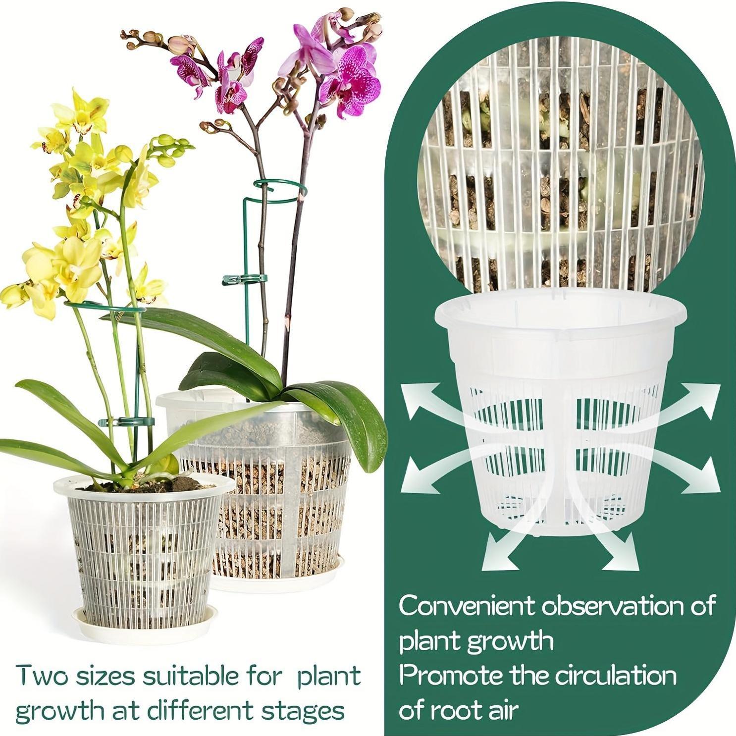 Set of 5 Transparent Plastic Orchid Pots with Drainage Holes and Slotted Design for Indoor and Outdoor Use