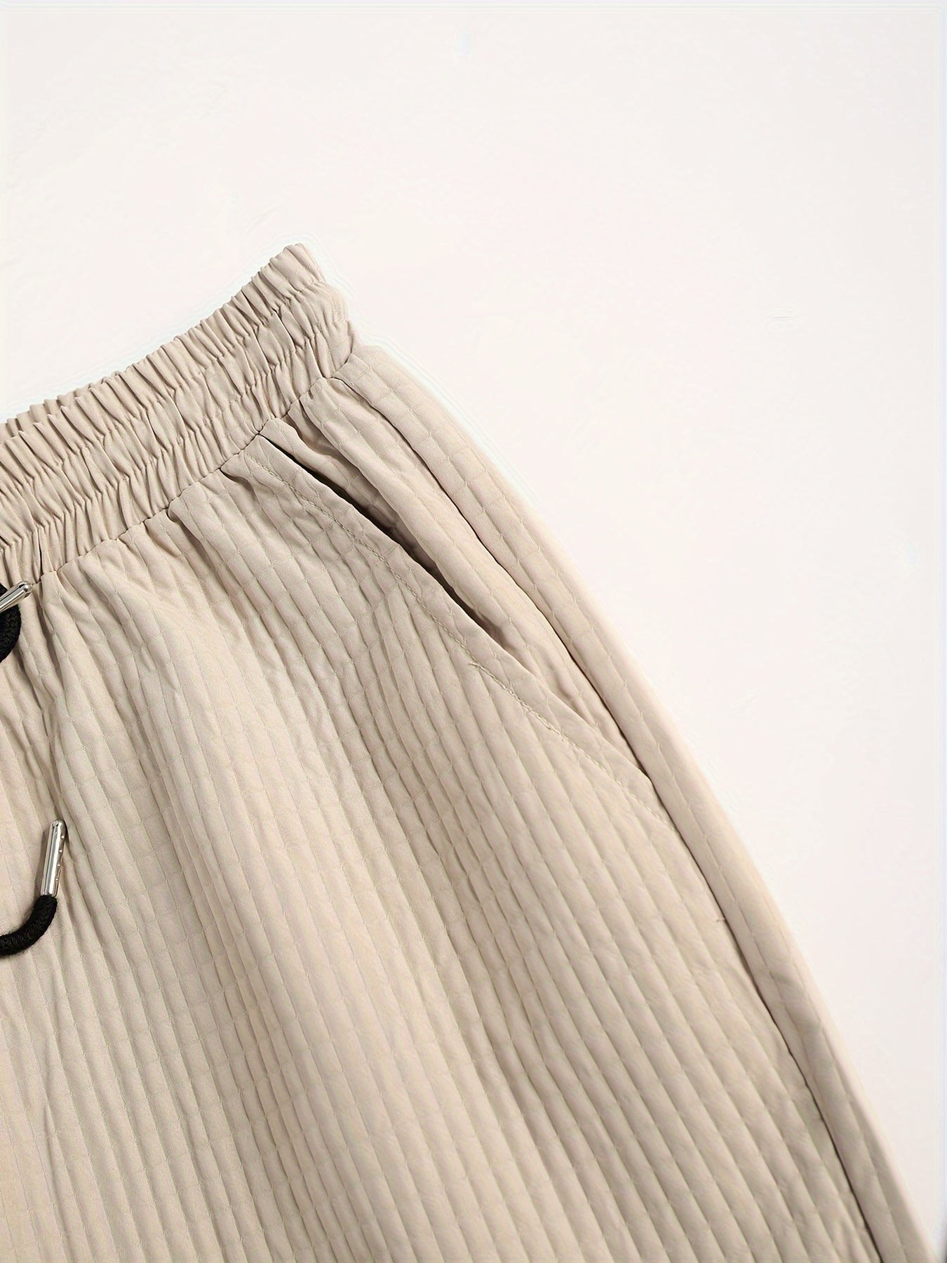 Men's Solid Color Polyester Long-Sleeved Shirt and Drawstring Casual Pants Set